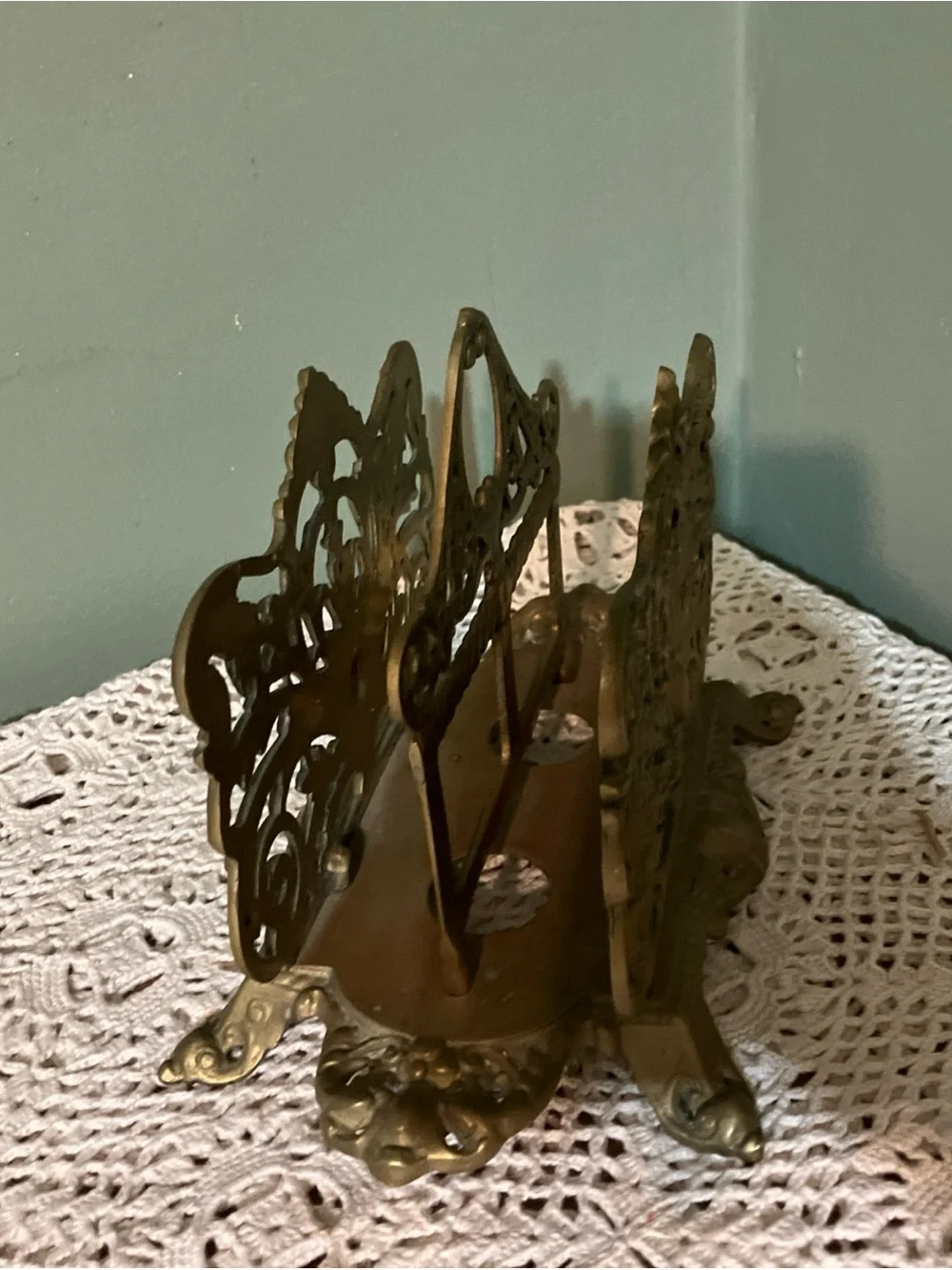 Vintage Large Ornate Victorian Style Brass Double Napkin Holder or Letter Holder